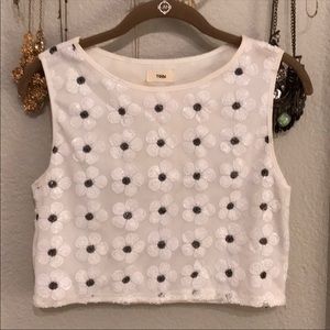 SPARKLE SEQUIN FLOWERS BOXY CROP TANK